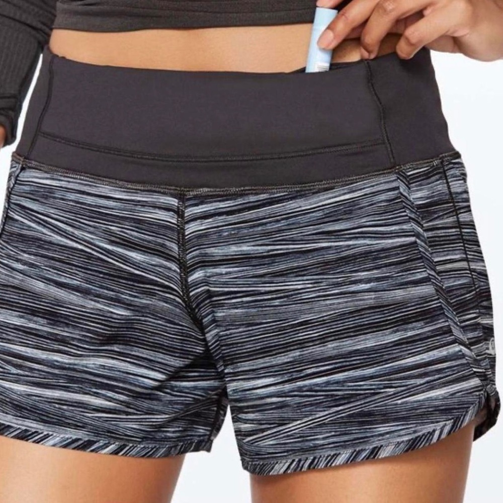 Lululemon Run Times Short Size 10 Black White Gray Stripe LW7B36S Lined